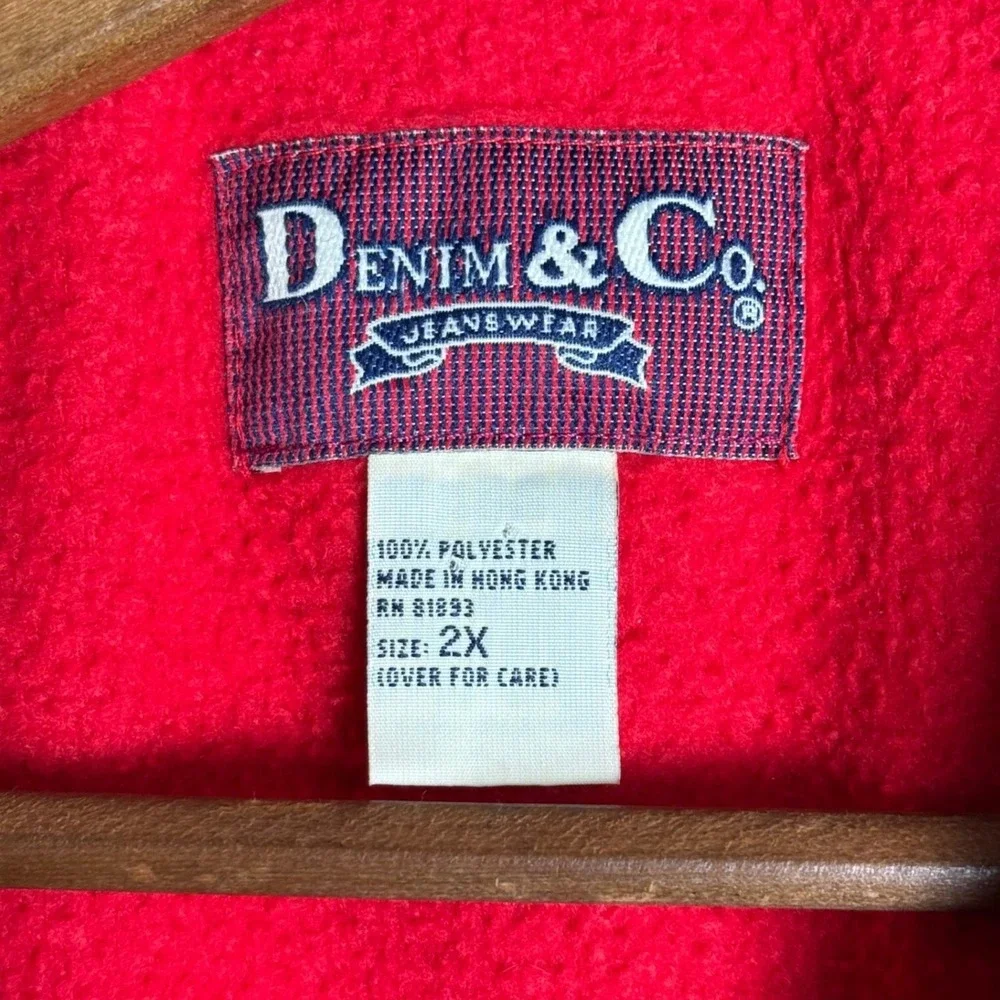 Denim & Co Mens 2X Fleece Jacket Colorblock Red Black Yellow Vintage Zip Up 90s